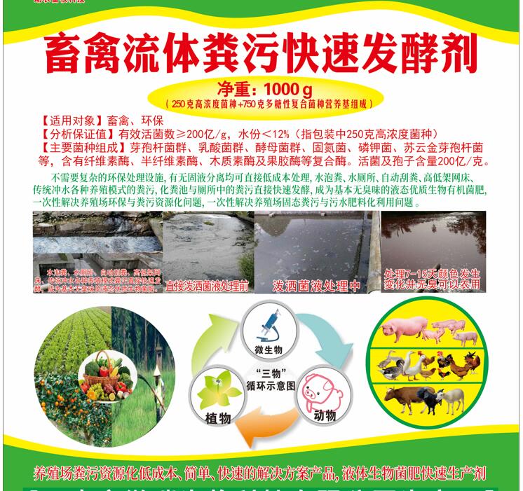 流體糞污快速發(fā)酵活菌劑——畜禽流體糞污快速發(fā)酵劑、高濃度廢水快速除臭發(fā)酵劑、廚余垃圾廢水除臭發(fā)酵劑、低成本解決養(yǎng)殖場(chǎng)與農(nóng)產(chǎn)品加工環(huán)保問(wèn)題的方案產(chǎn)品